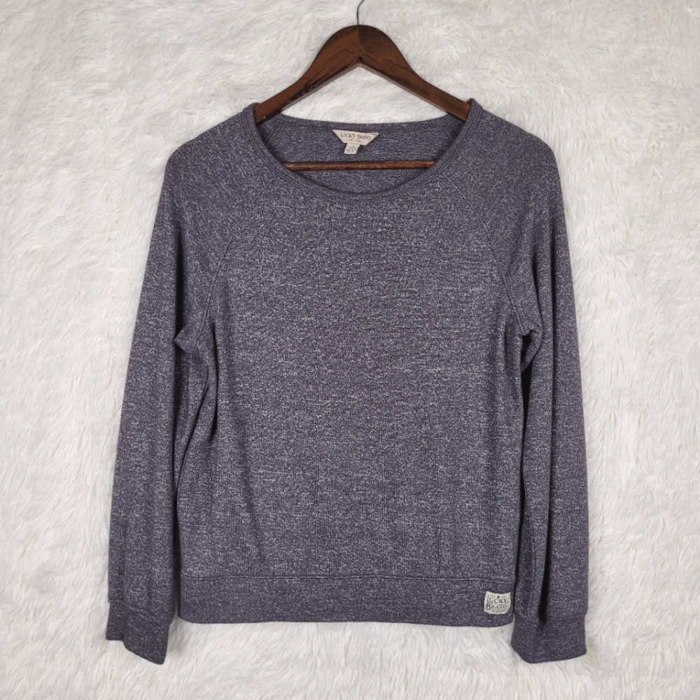 Lucky Brand Viscose Long Sleeve Tee Womens Size L Heather Gray‎ Knit Top